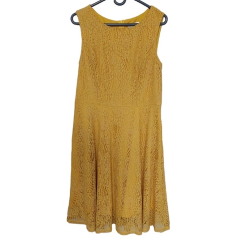 Yellow Lace Midi Dress by Kingfancy sz XL Womans Fit Flare Modest